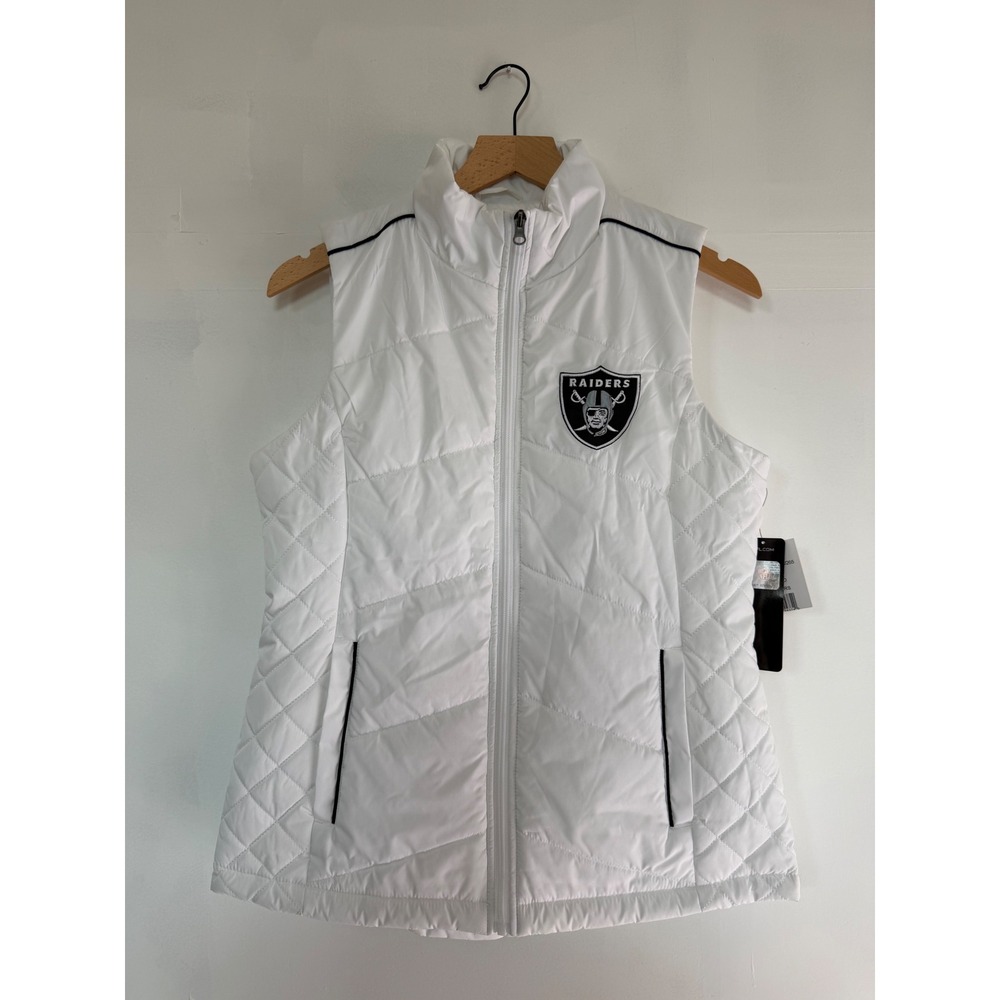 NFL Team Apparel Las Vegas Raiders Womens White Quilted Puffer Vest Medium NWT